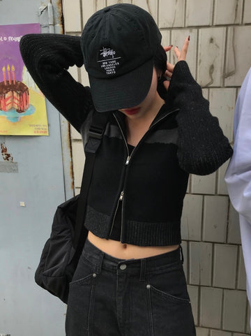 2WAY BLOCK KNIT ZIP-UP
